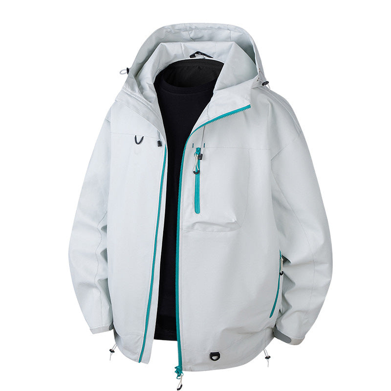 Men's Urban Protection Softshell Jacket with Adjustable Hood, Contrast Zippers, and Chest Pocket Fashion Glam