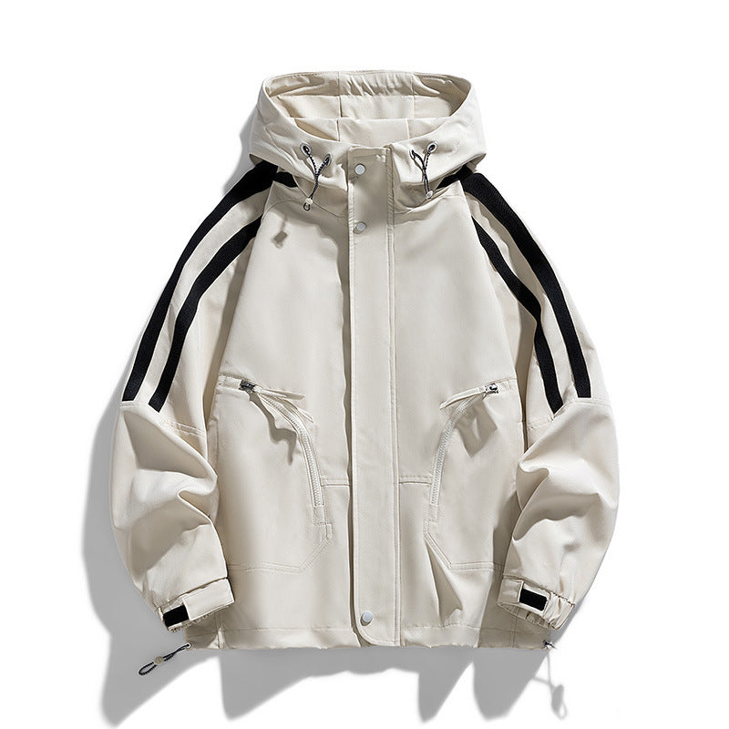 Unisex sporty-urban hooded windbreaker with contrast stripes Fashion Glam
