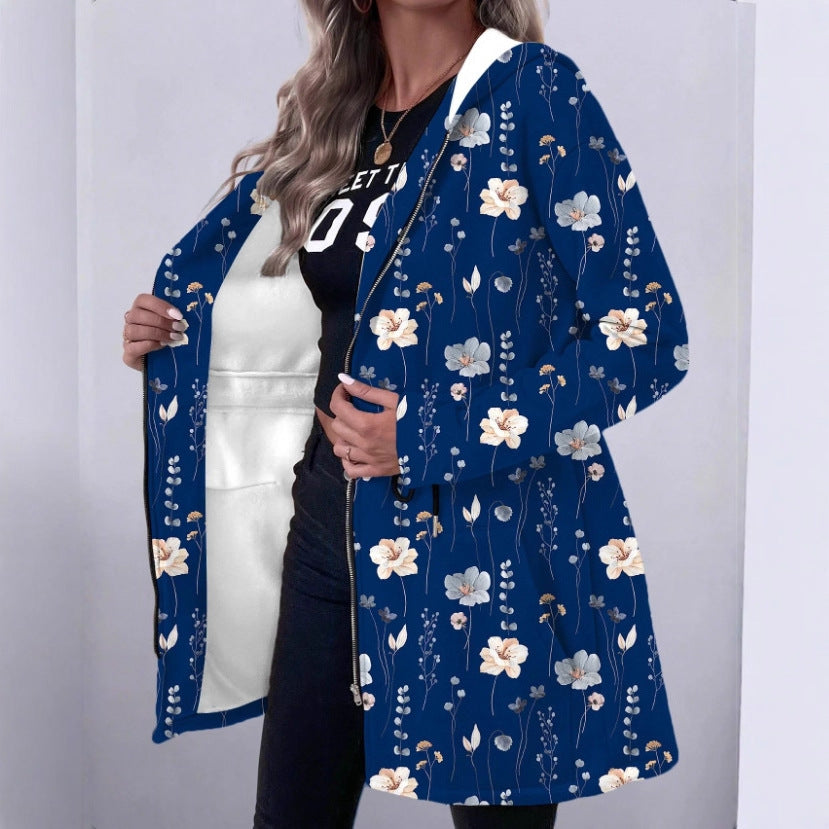Women's Floral Print Hooded Parka with Padded Lining Fashion Glam
