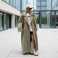 Women Extravagant Longline Wool Blend Trench with Dropped Shoulder and Sleeve Buckles Fashion Glam