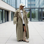 Women Extravagant Longline Wool Blend Trench with Dropped Shoulder and Sleeve Buckles Fashion Glam