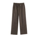 Women's wide lounge pants in velour look with drawstring and side pockets Fashion Glam