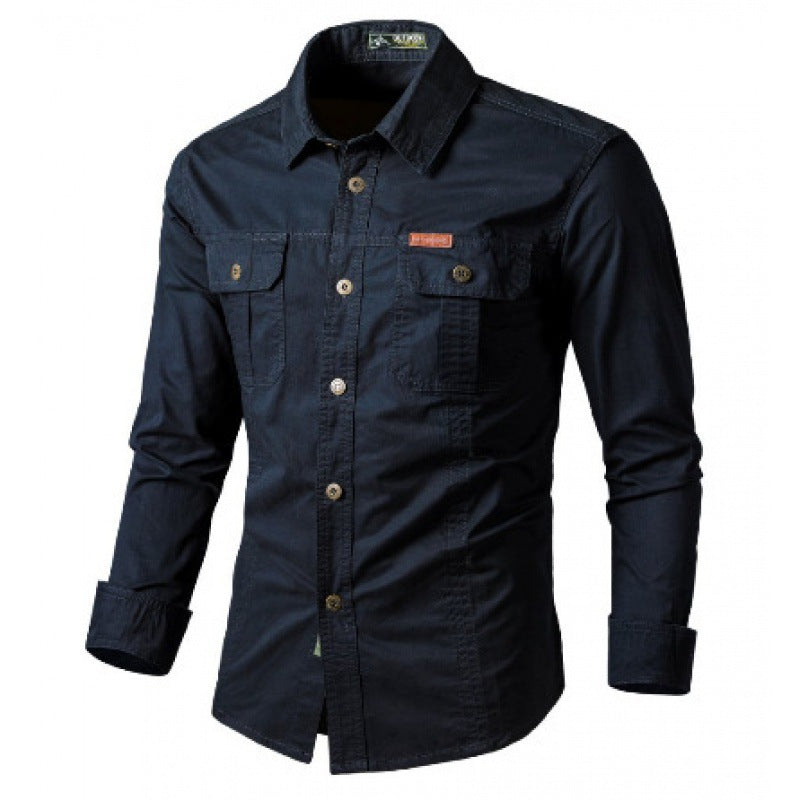 Men's Long Sleeve Work Shirt with Double Chest Pockets and Durable Twill Fashion Glam