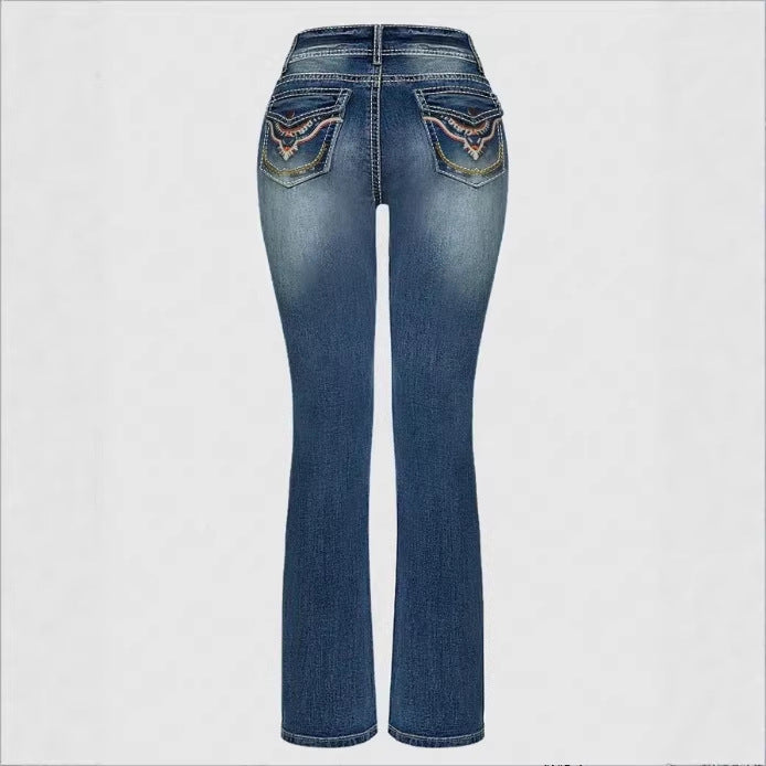 Women High-Waisted Slim-Straight Jeans with V-Shaped Waist and Superstretch Denim Fashion Glam