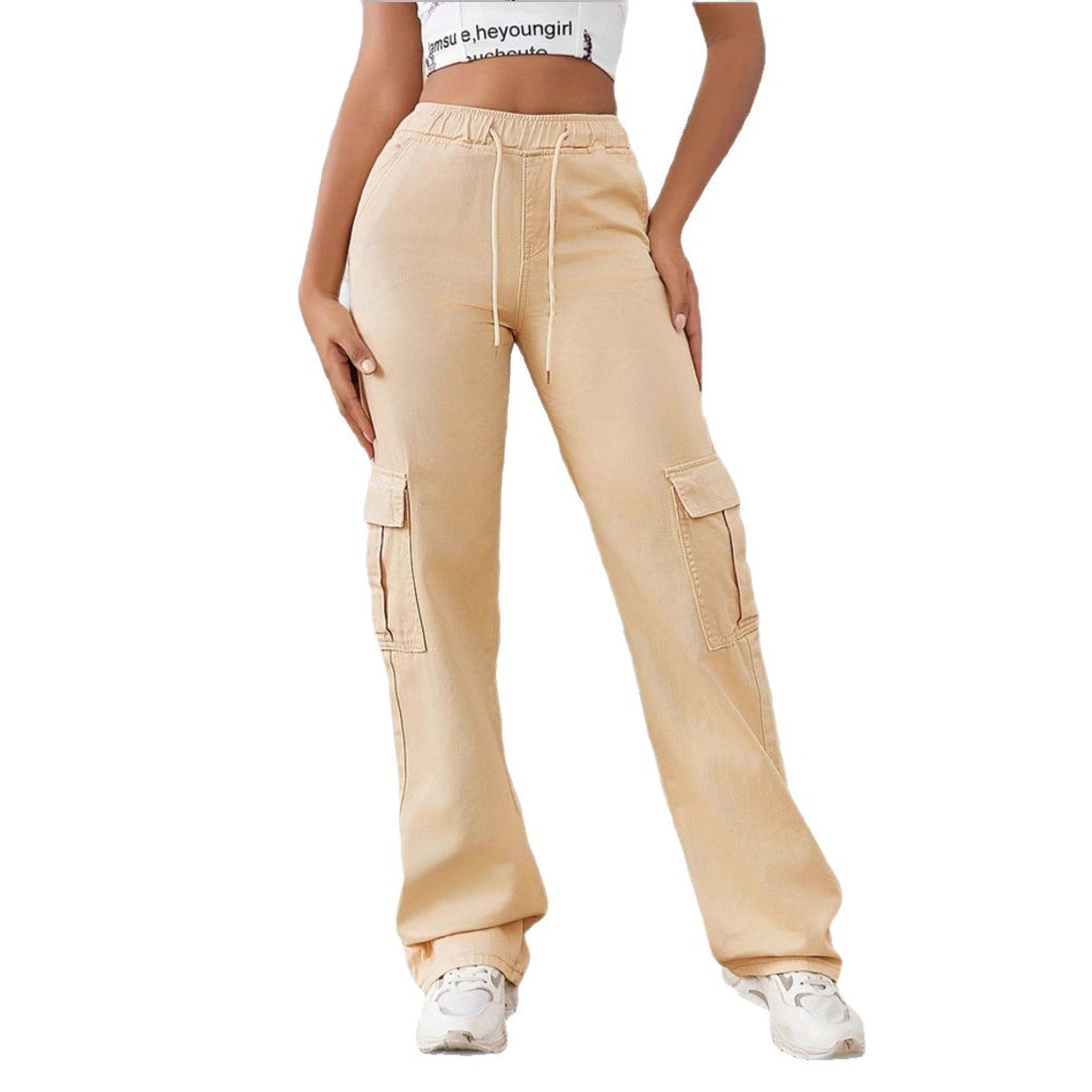 Women's High-Waisted Cargo Sweatpants with Wide Legs and Patch Pockets Fashion Glam