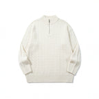 Unisex Oversize Braided Knit Half-Zip Sweater with Short Stand-Up Collar and Wide Ribbed Hem Fashion Glam