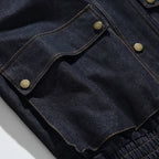 Unisex Boxy Jeans Jacket in Oversized Cut with Stand-Up Collar and Flap Pockets Fashion Glam