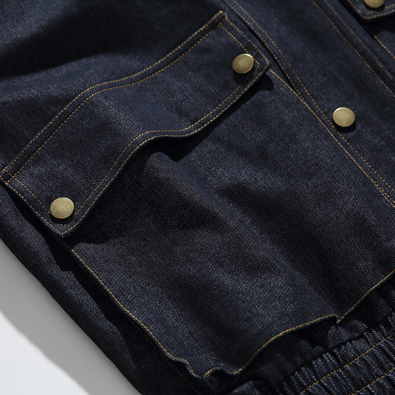 Unisex Boxy Jeans Jacket in Oversized Cut with Stand-Up Collar and Flap Pockets Fashion Glam
