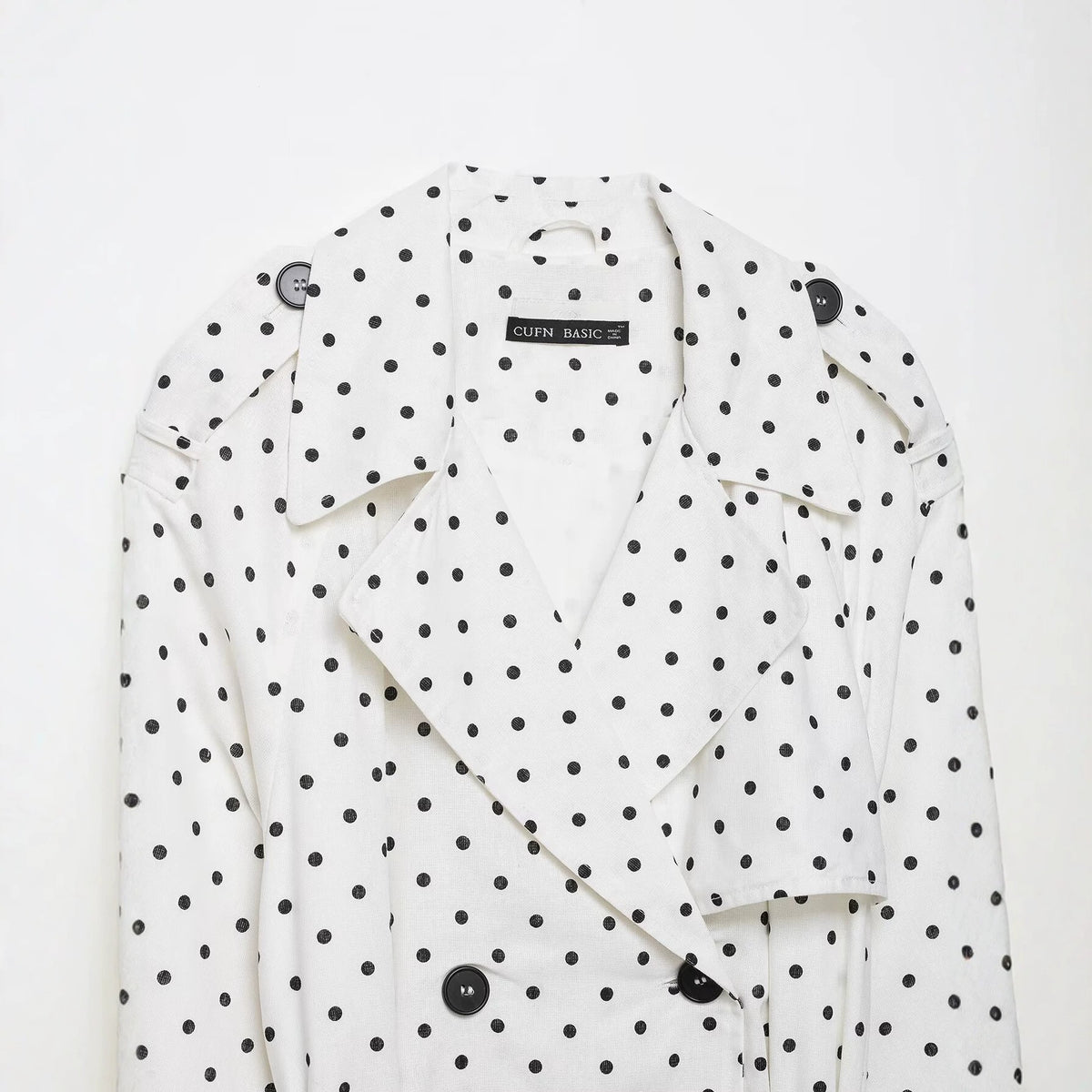 Women Polka Dot Cropped Trench Coat with Tie Belt Fashion Glam