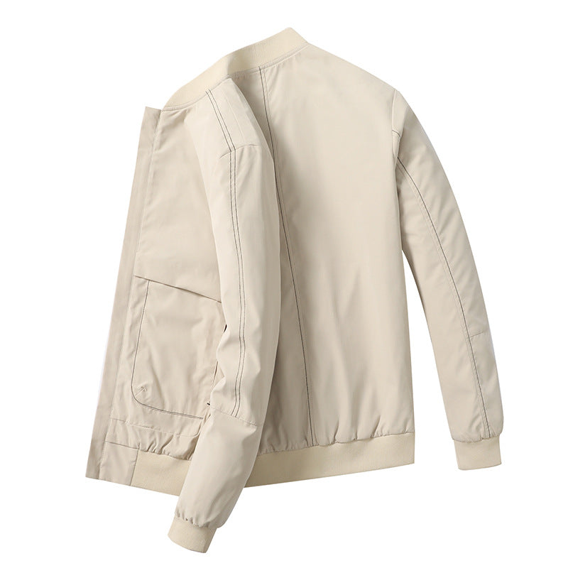 Men's Lightweight Bomber Jacket with Contrast Stitching, Zipper and Patch Pockets Fashion Glam