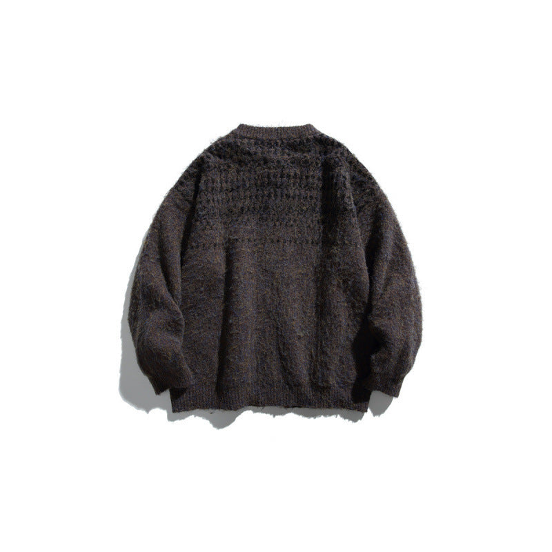 Women's Chunky Knit Oversized Cardigan in Mohair Look with Round Neckline and Button Placket Fashion Glam
