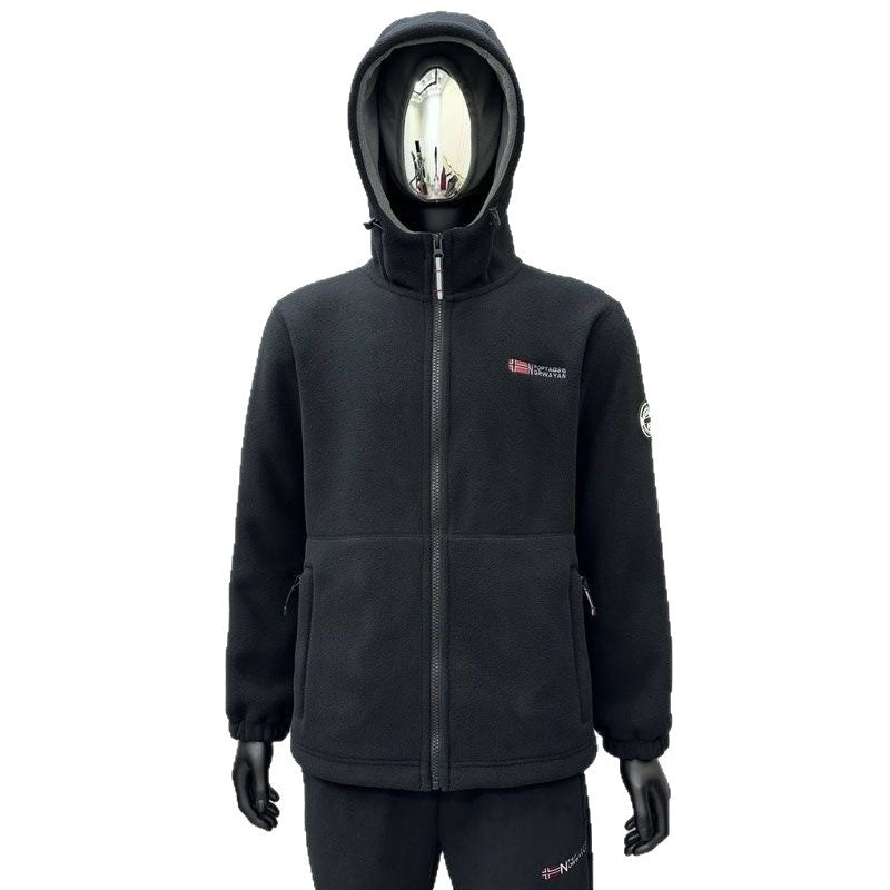 Men's fleece hoodie jacket with wind-resistant surface and zippered pockets Fashion Glam