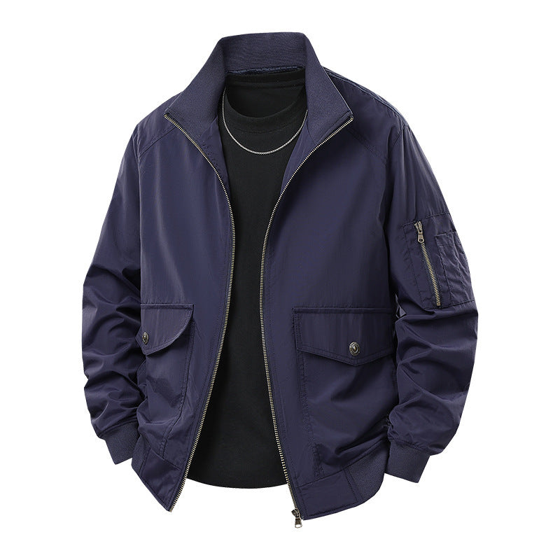Men's Wind and Water Resistant Urban Bomber Jacket with Stand Collar and Multiple Pockets Fashion Glam