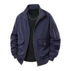 Men's Wind and Water Resistant Urban Bomber Jacket with Stand Collar and Multiple Pockets Fashion Glam