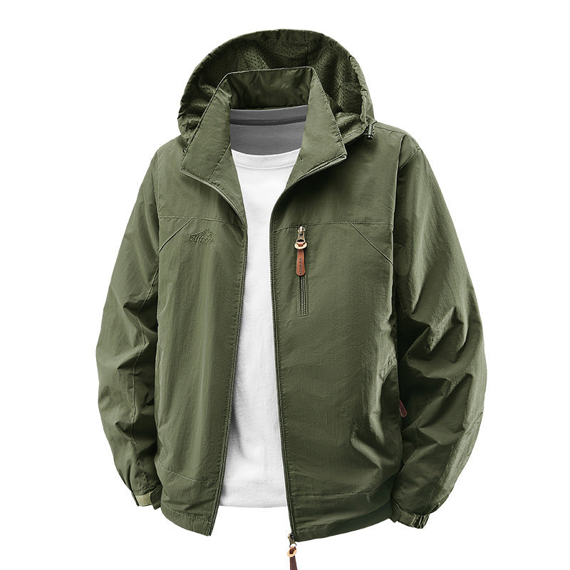 Men's Water-Repellent Ultra-Light Windbreaker with Hood, Zipper, and Chest Pocket Fashion Glam