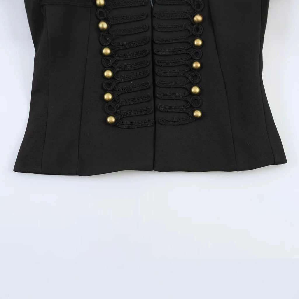 Women's short jacket in military style with stand-up collar and decorative frog detail Fashion Glam