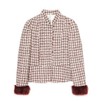 Women's Short Blazer made of Boucle Tweed with Stand-Up Collar and Faux Fur Cuffs Fashion Glam