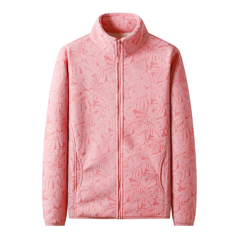 Women's fleece jacket with full zip and floral jacquard structure Fashion Glam