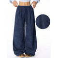 Ladies Wide Cord Pants with High Elastic Waist and Drawstring Fashion Glam