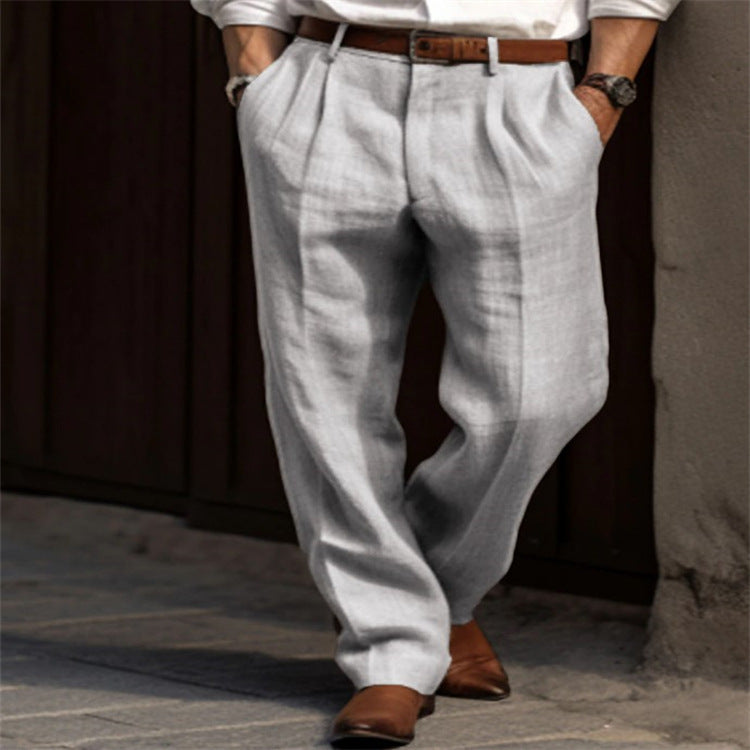 Men's linen pants with a wide cut and pleats Fashion Glam