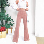 Women's High-Waisted Velvet Corduroy Pants with Pleated Look and Wide Leg Fashion Glam