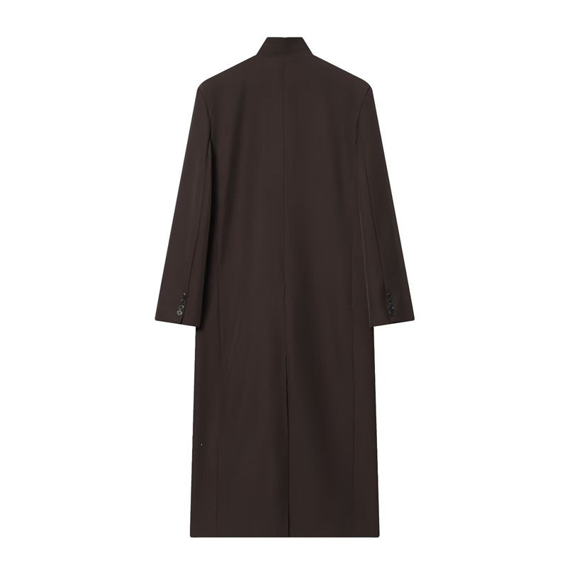 Women's Long Coat with Mandarin Collar, Minimalist Silhouette and Concealed Button Placket Fashion Glam