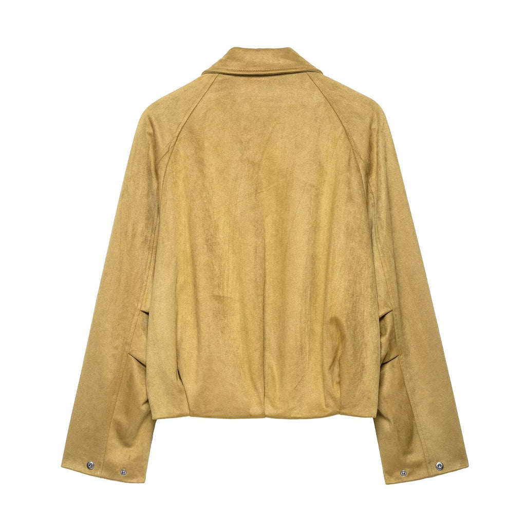 Women's short-cut suede look bomber jacket with raglan sleeves and elastic hem Fashion Glam