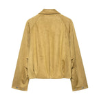 Women's short-cut suede look bomber jacket with raglan sleeves and elastic hem Fashion Glam