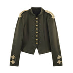 Women's Short Military Blazer with Braided Epaulettes and Decorative Knot Sleeves Fashion Glam