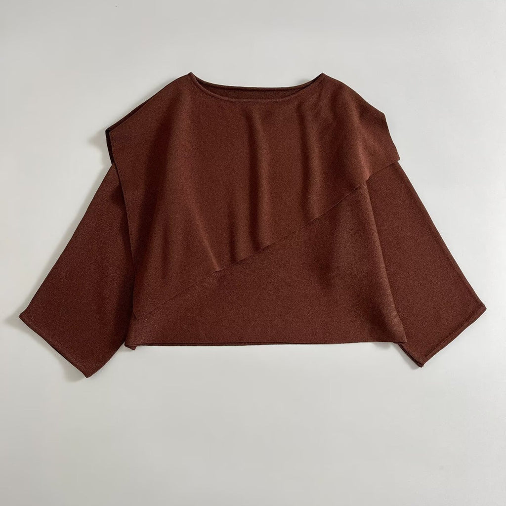 Women's Oversized Knit Poncho with Asymmetrical Ruffle Collar Fashion Glam