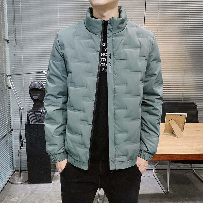 Men's Stand Collar Quilted Jacket with Geometric Quilting and Elastic Cuffs Fashion Glam