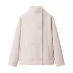 Women's Boxy Wool Blend Caban Jacket with Stand Collar and Dropped Shoulders Fashion Glam