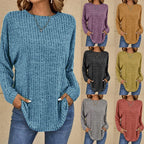 Women's Oversized Structured Knit Sweater with Round Neck and Pockets Fashion Glam