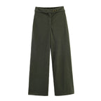 Women Wide Highwaist Pants with Turned-Up Waistband and Cord Look Fashion Glam