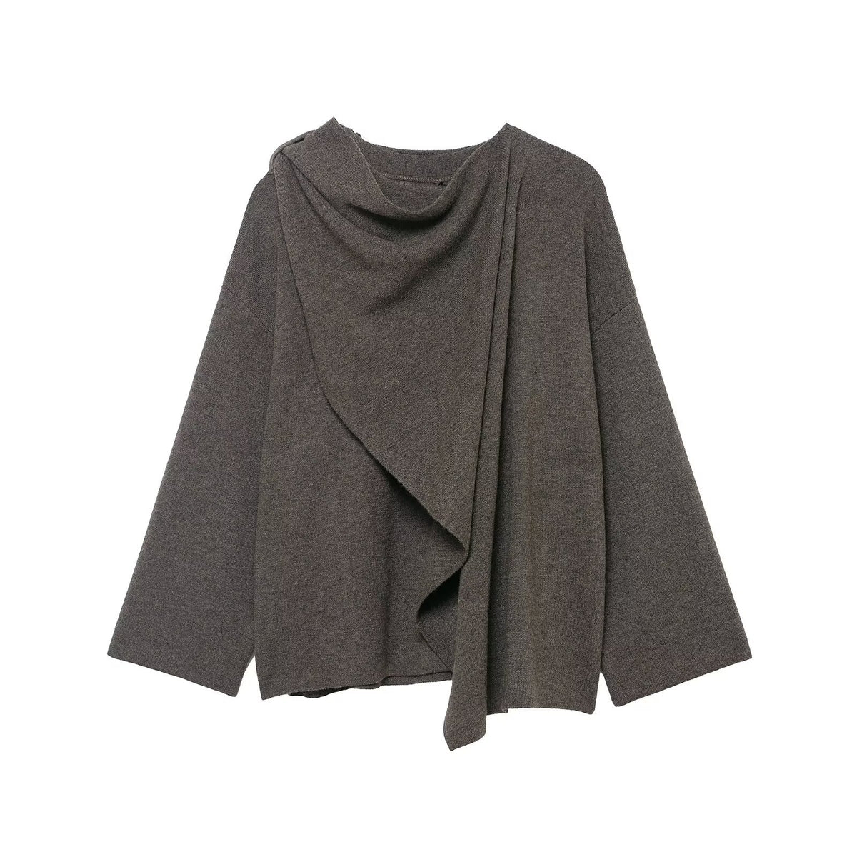Women's Draped Oversized Cardigan with Hooded Collar and Wide Sleeves Fashion Glam