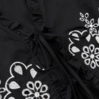 Women's short embroidered bolero jacket with ruffle collar and ties Fashion Glam