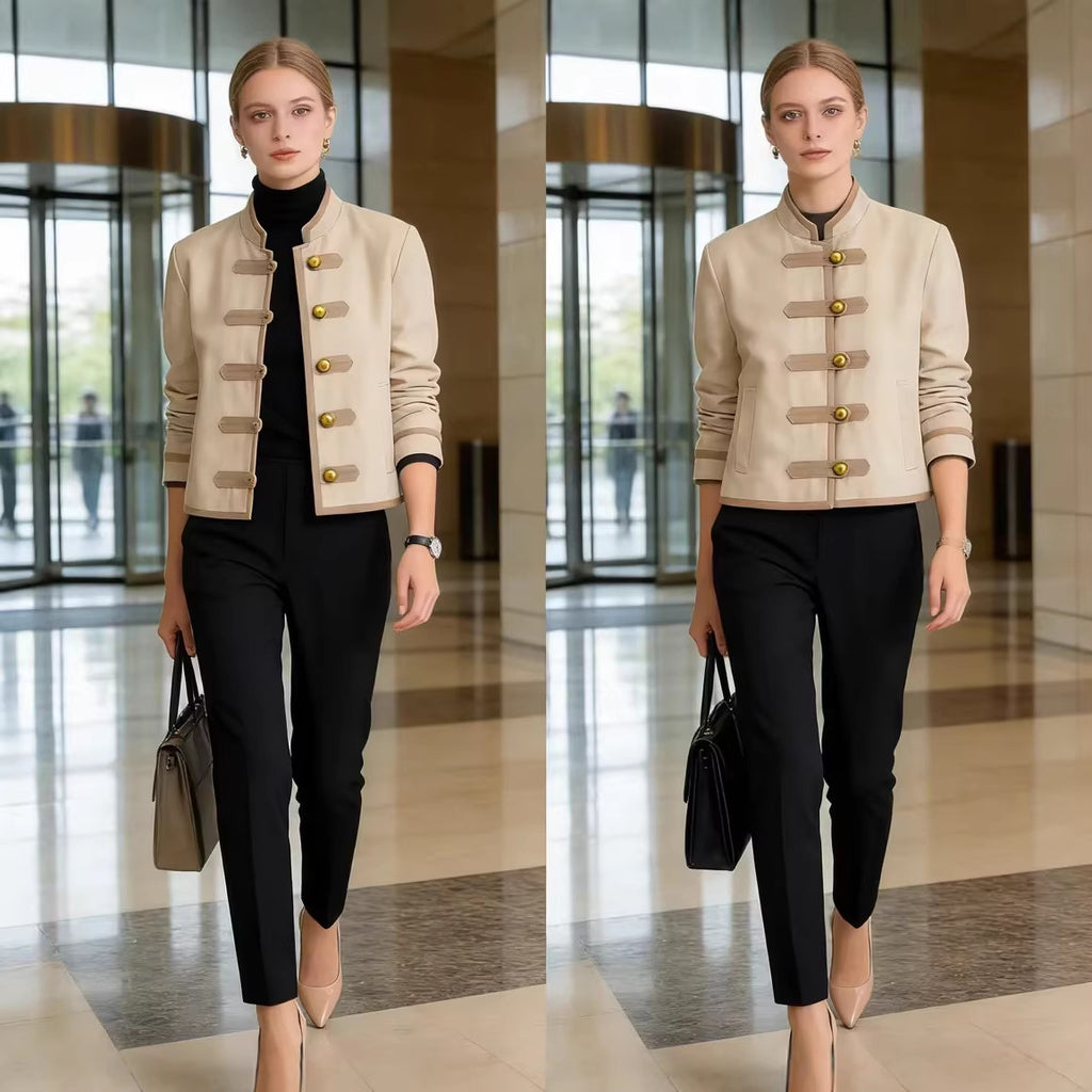 Ladies short jacket with mandarin collar and decorative toggle closures Fashion Glam