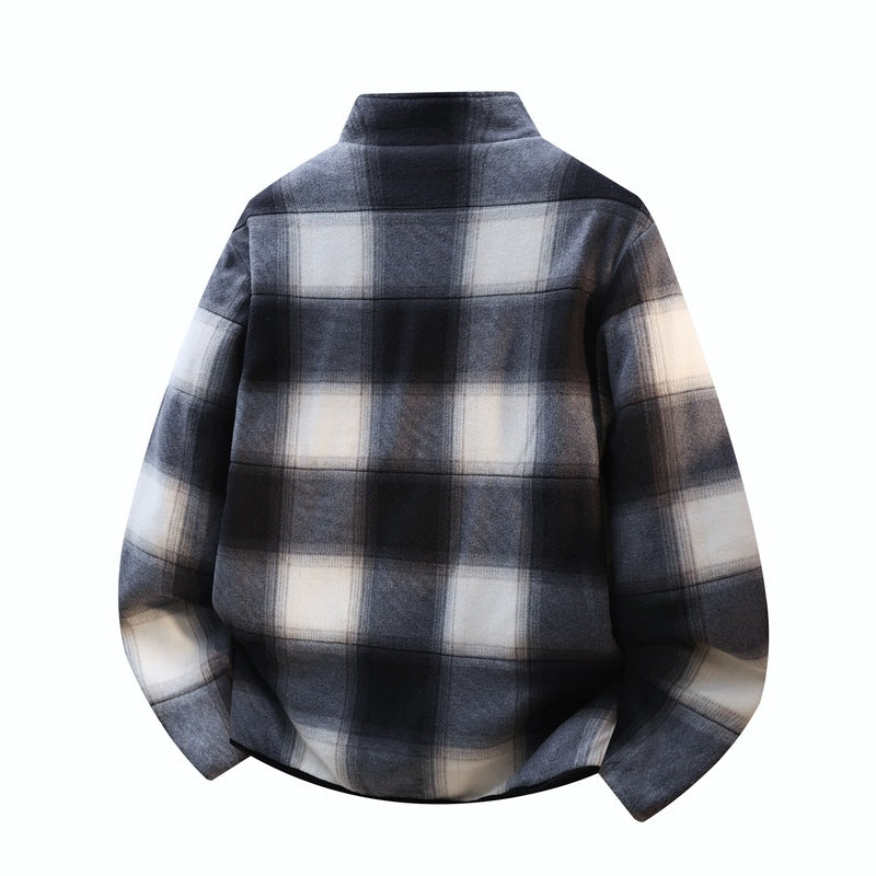 Men's structure fleece jacket with stand-up collar, contrast chest pocket and two-way zipper Fashion Glam
