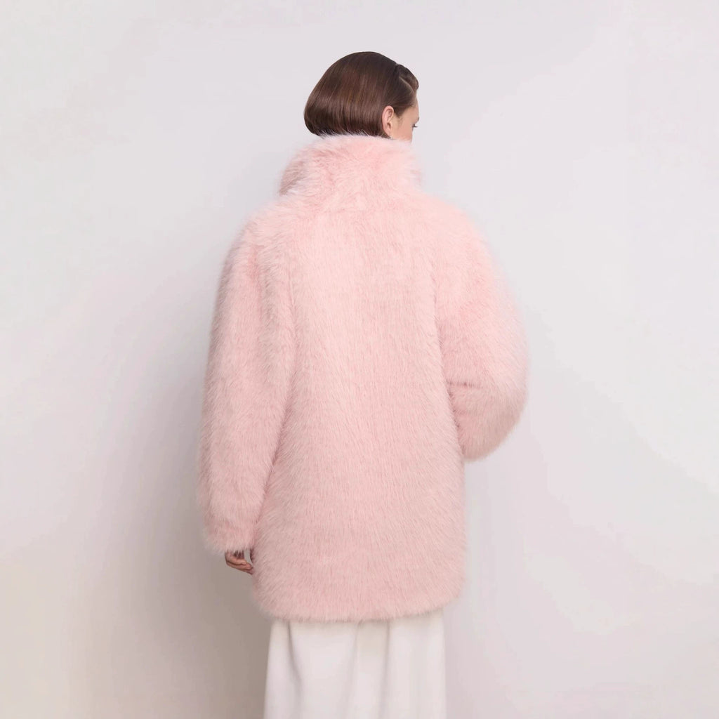 Women's Mid-length fluffy teddy faux fur coat with standing shawl collar Fashion Glam