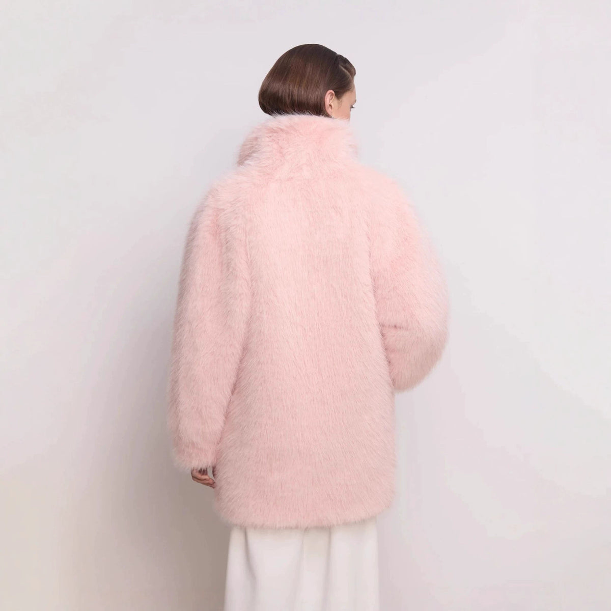 Women's Mid-length fluffy teddy faux fur coat with standing shawl collar Fashion Glam