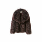 Women's short jacket made of long-pile faux fur with extra wide shawl collar Fashion Glam