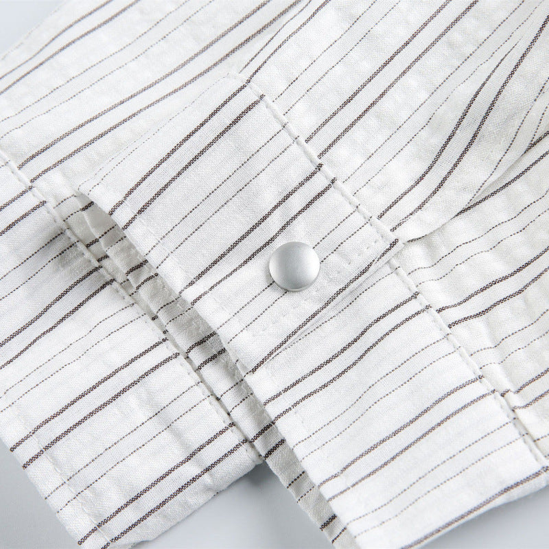 Unisex Striped Overshirt Jacket with Shirt Collar and Concealed Zipper Fashion Glam