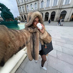 Women's Luxury Faux Fur Coat with A-Line Cut, Hood, and Microfiber Lining Fashion Glam