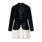 Women’s tailored peplum blazer with emphasized shoulders, cut-out neckline, and decorative cord Fashion Glam