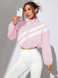 Women's Cropped Windbreaker with Stand-up Collar, Zipper and Drawstring Waist Fashion Glam