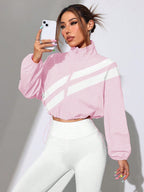 Women's Cropped Windbreaker with Stand-up Collar, Zipper and Drawstring Waist Fashion Glam
