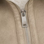 Women's short-cut faux suede bomber jacket with teddy lining, zip and ribbed cuffs Fashion Glam