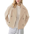 Women's Short Double-Breasted Wool Blend Peacoat with Oversized Lapels Fashion Glam