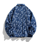 Men's oversized checkered denim jacket with snap buttons, flap pockets, and drawstring Fashion Glam