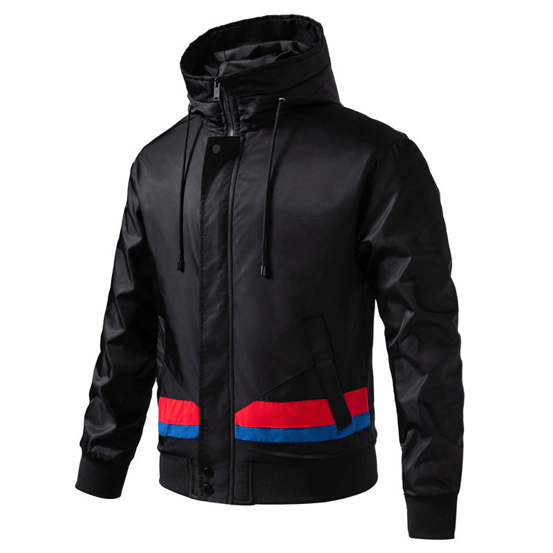 Men's hooded bomber jacket in an urban retro look with contrast stripes, wind-resistant exterior, and ribbed cuffs Fashion Glam